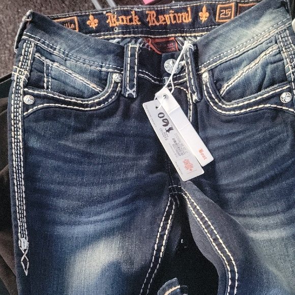 Rock Revival Dark Blue Boot Cut Jeans with Embroidered Pocket - Picture 3 of 5